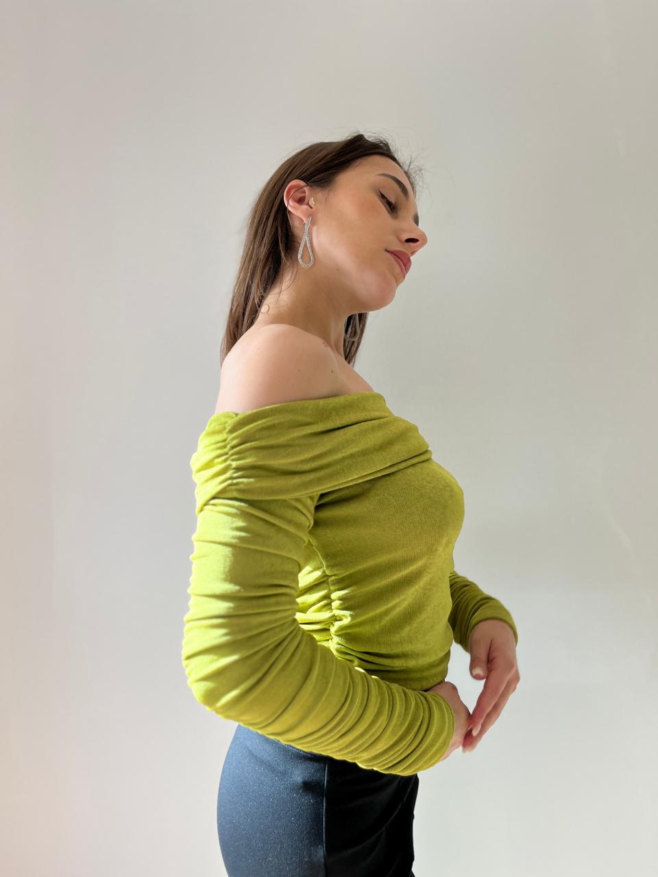 Off Shoulder Top In Green