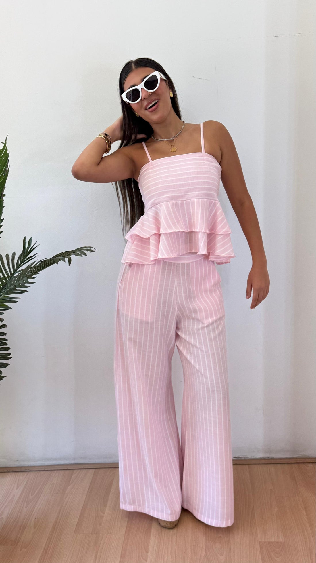 Strip pink linen top