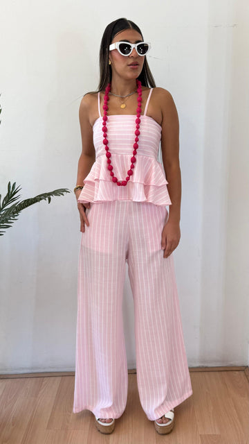 Strip pink linen pants