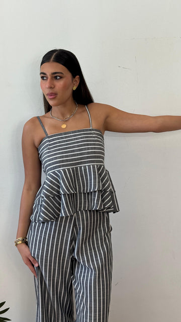 Strip black linen top