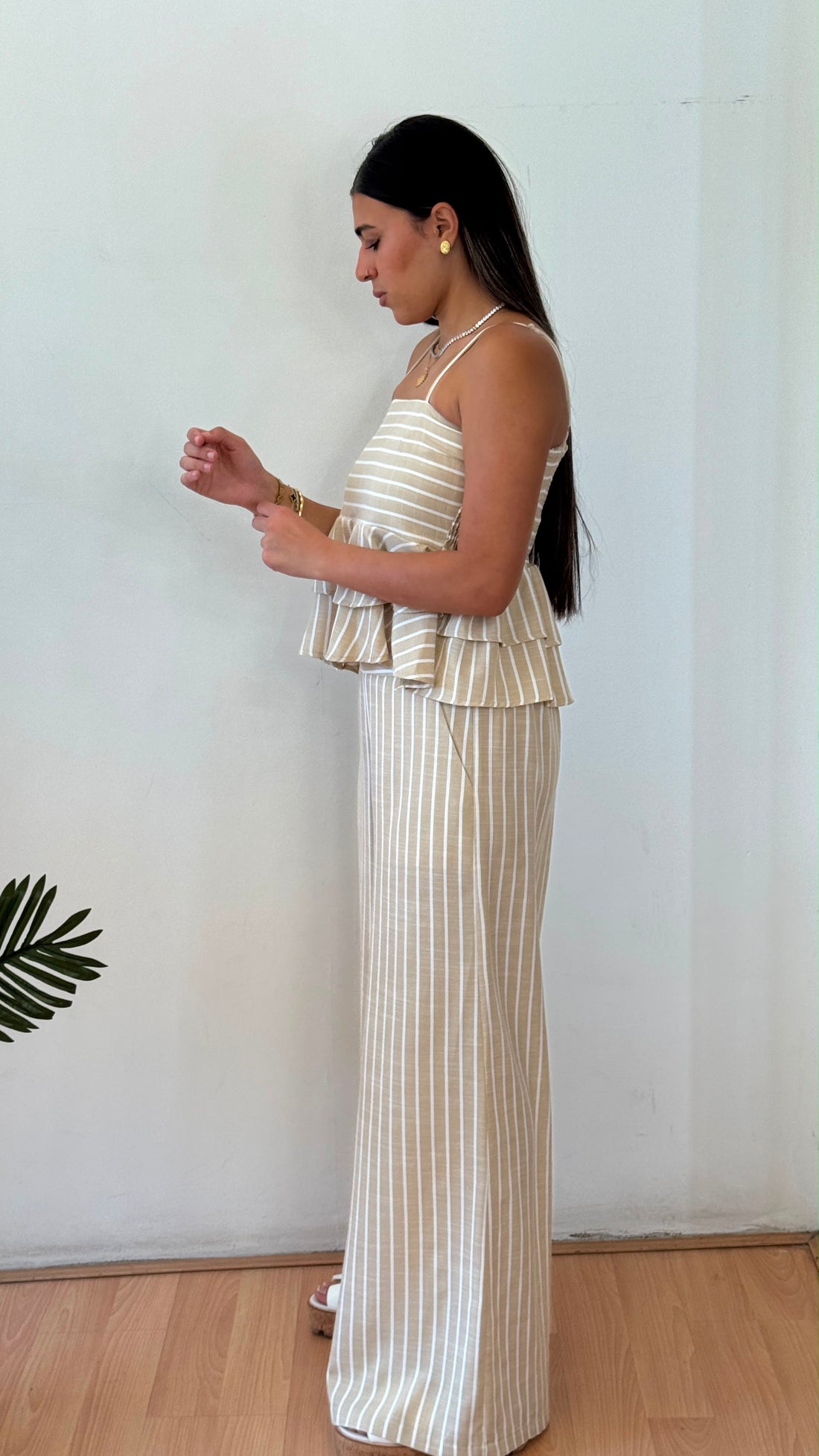 Strip beige linen pants