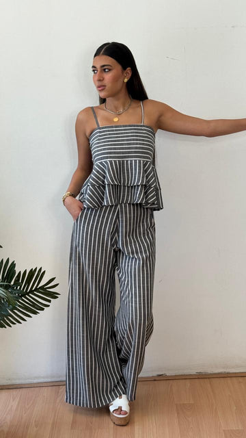 Strip black linen pants