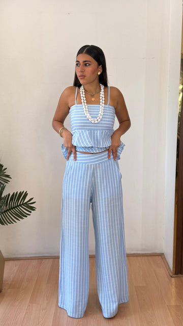 Strip baby blue linen pants