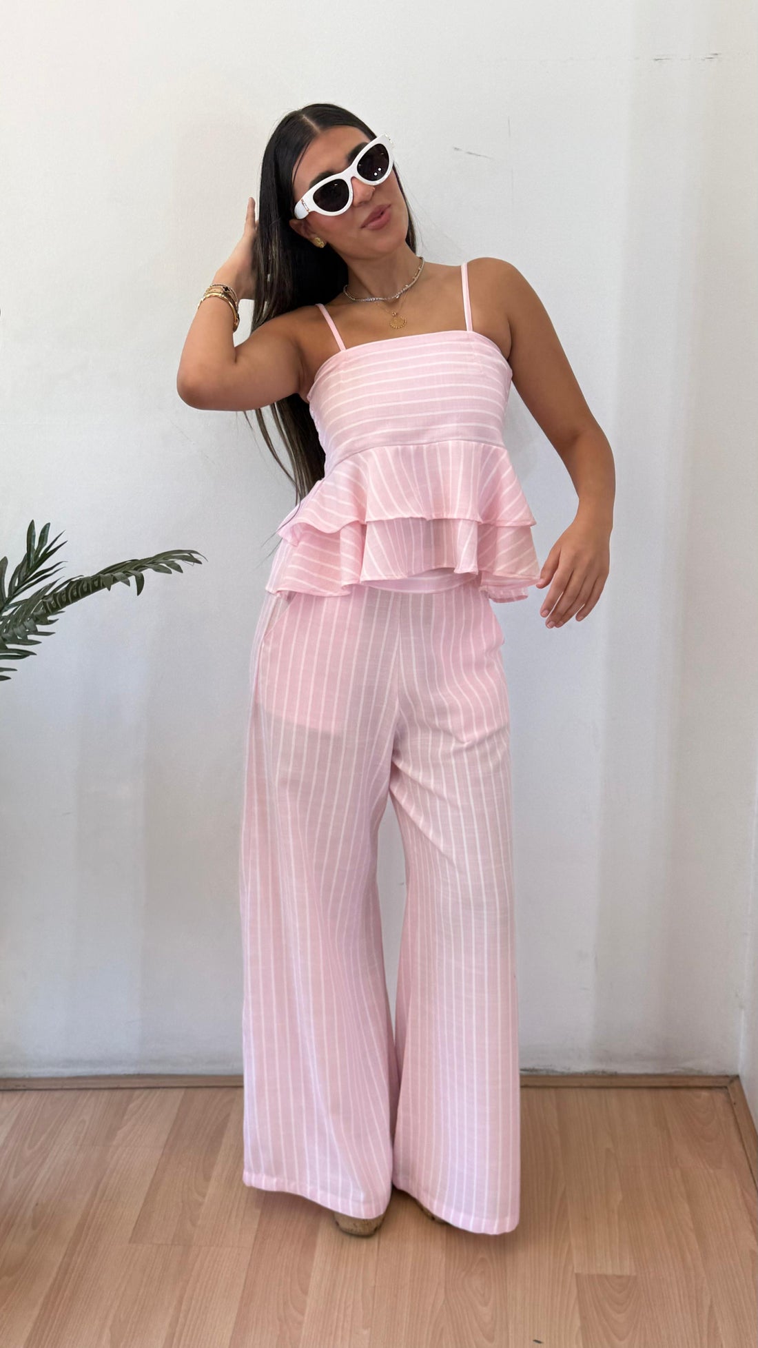 Strip pink linen pants
