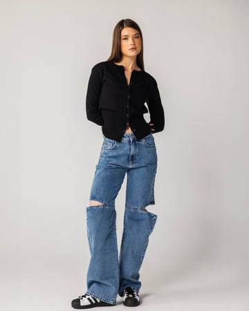 Cut out denim pants