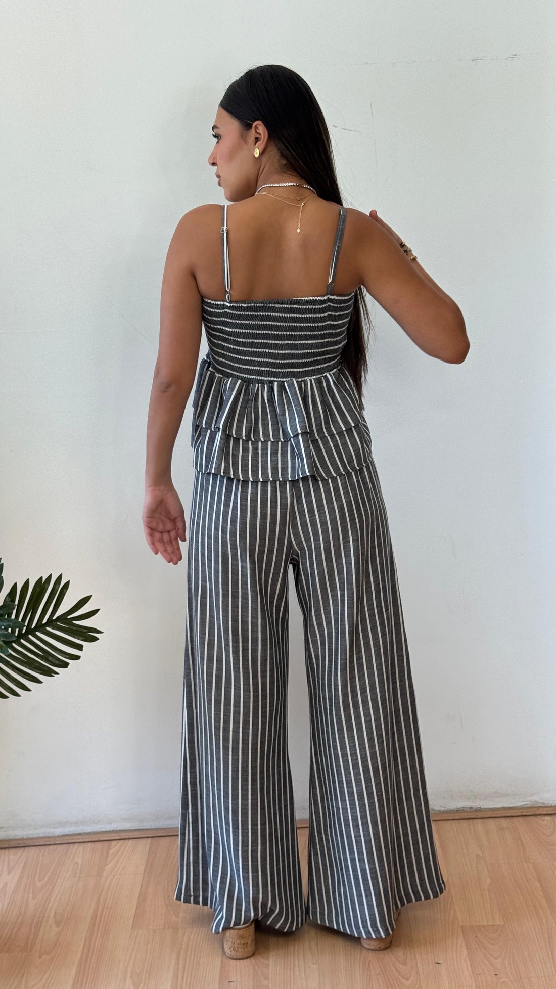 Strip black linen pants