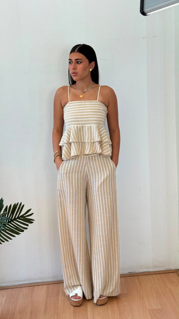 Strip beige linen pants