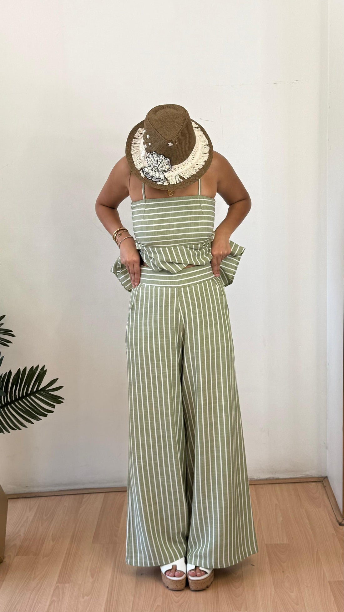 Strip olive linen pants