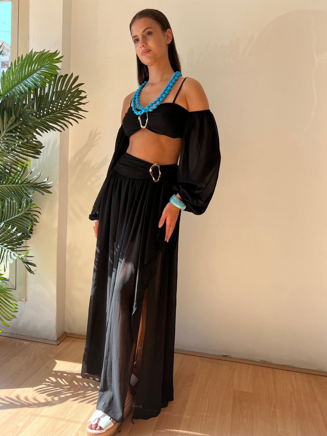Black flowy skirt set