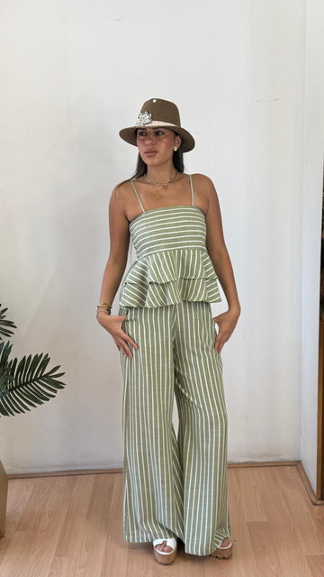 Strip olive linen pants