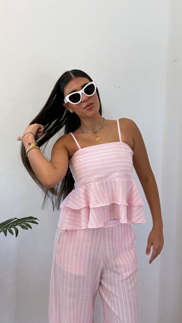 Strip pink linen top