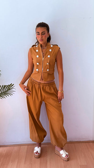 Military Button beige Vest top