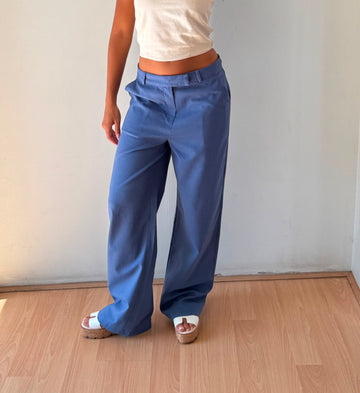 Blue linen wide leg pants