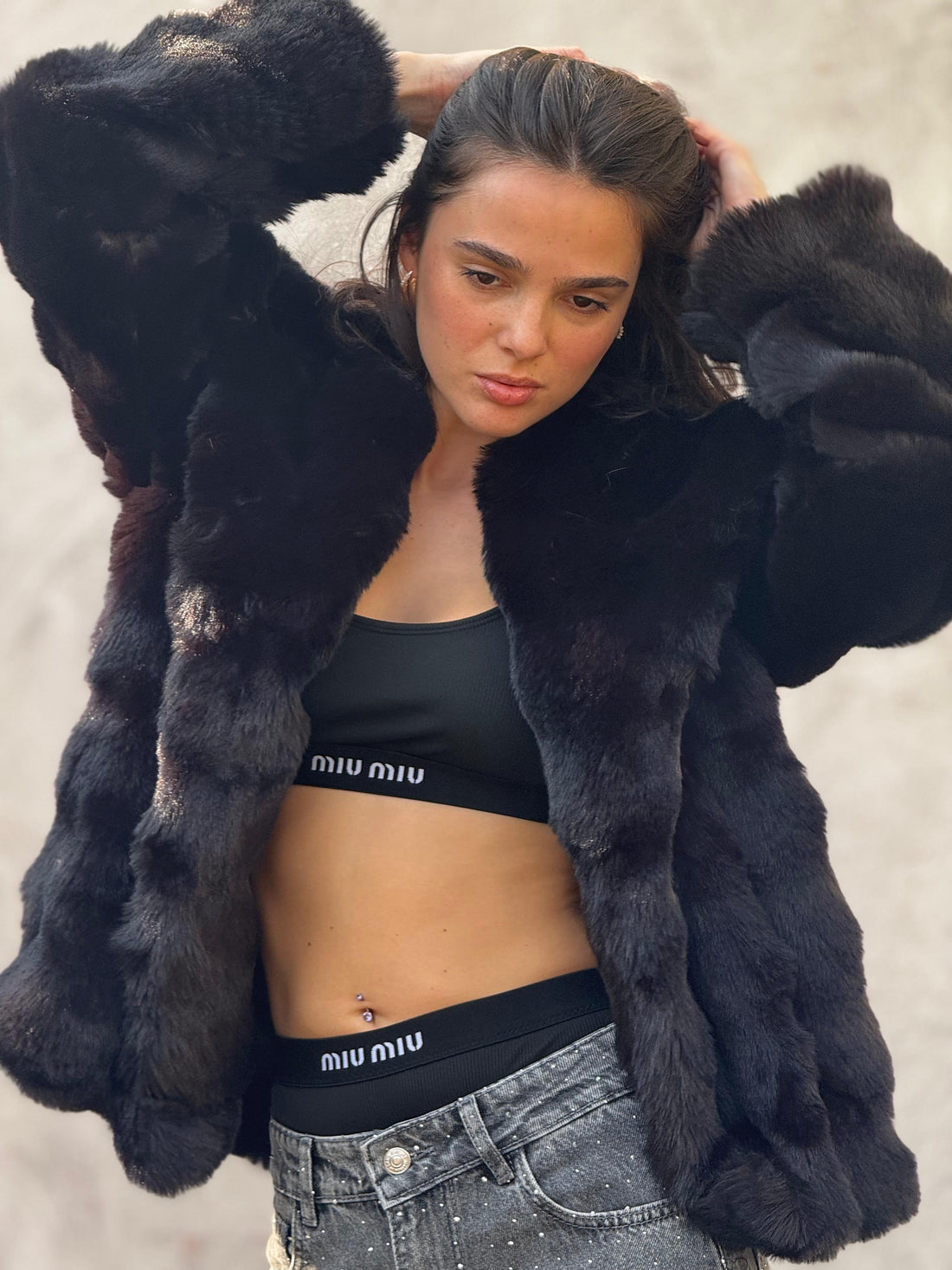 Feel the lux fur jacket in black