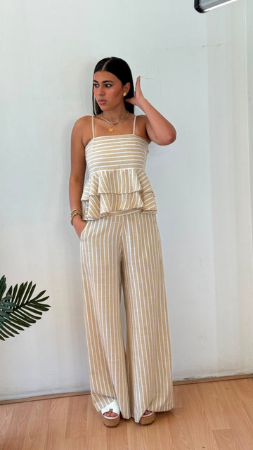Strip beige linen top