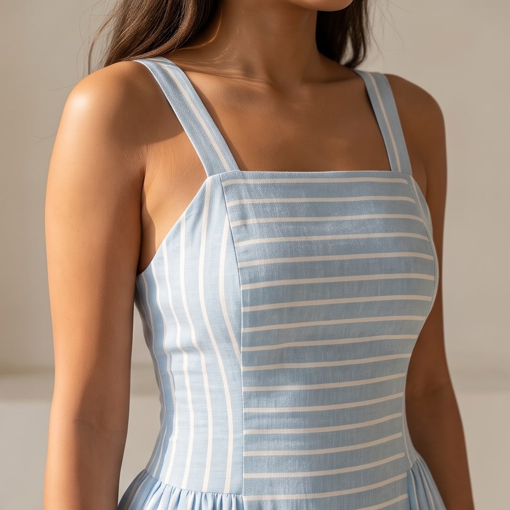 Strip blue dress long