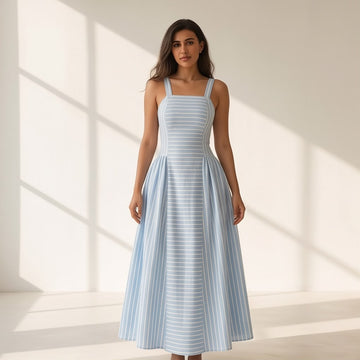Strip blue dress long