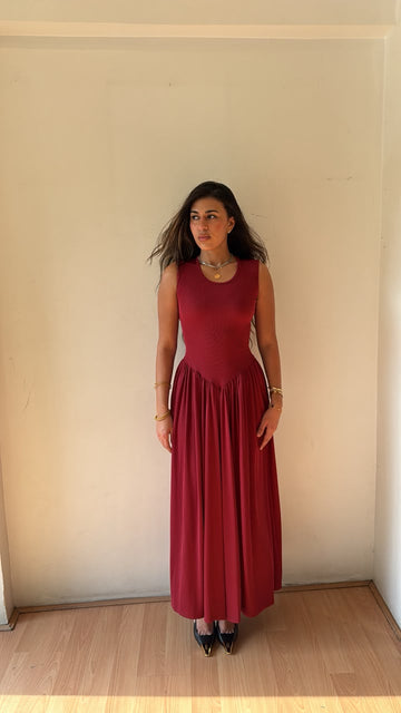 Waist defined long dress Burgundy