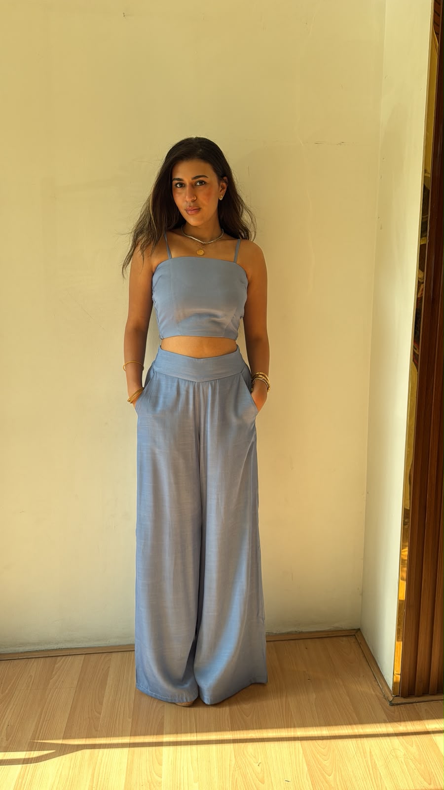 Denim effect pants light blue