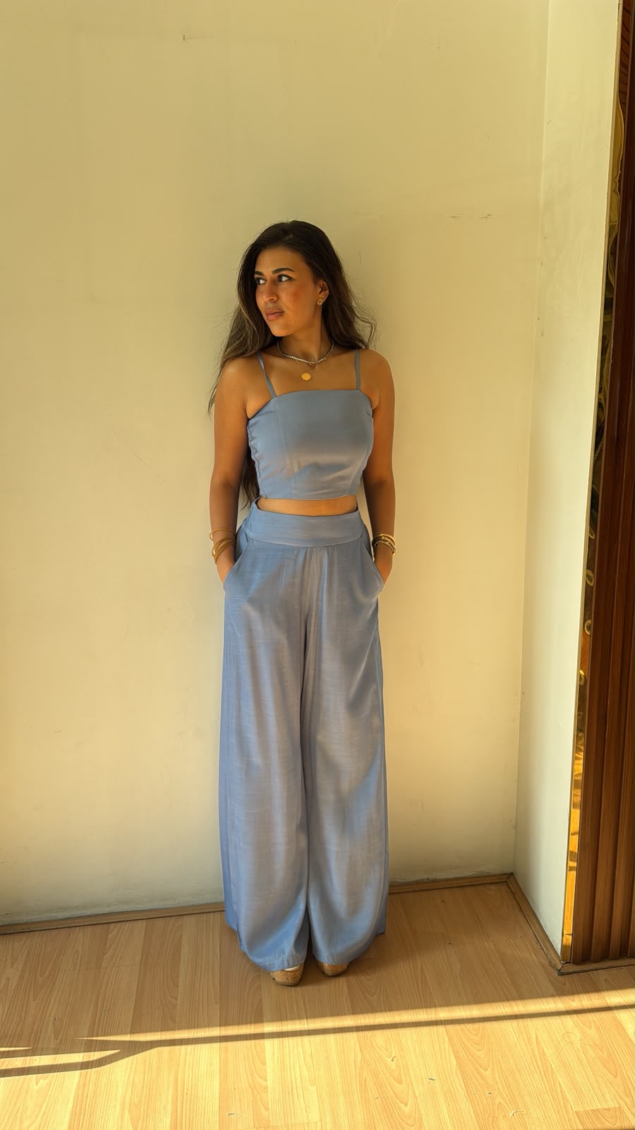 Denim effect top light blue