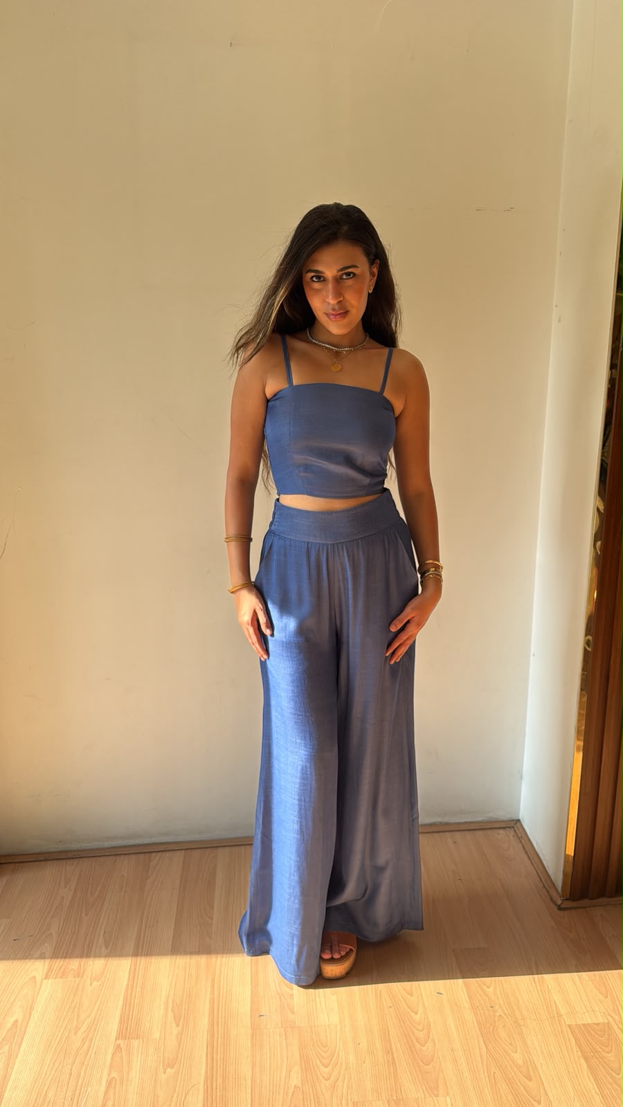 Denim effect pants