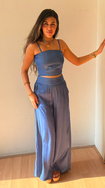 Denim effect pants