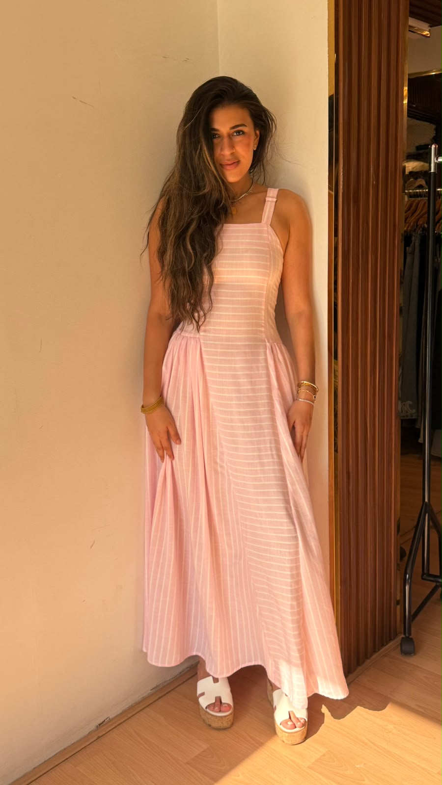 Strip baby pink dress long