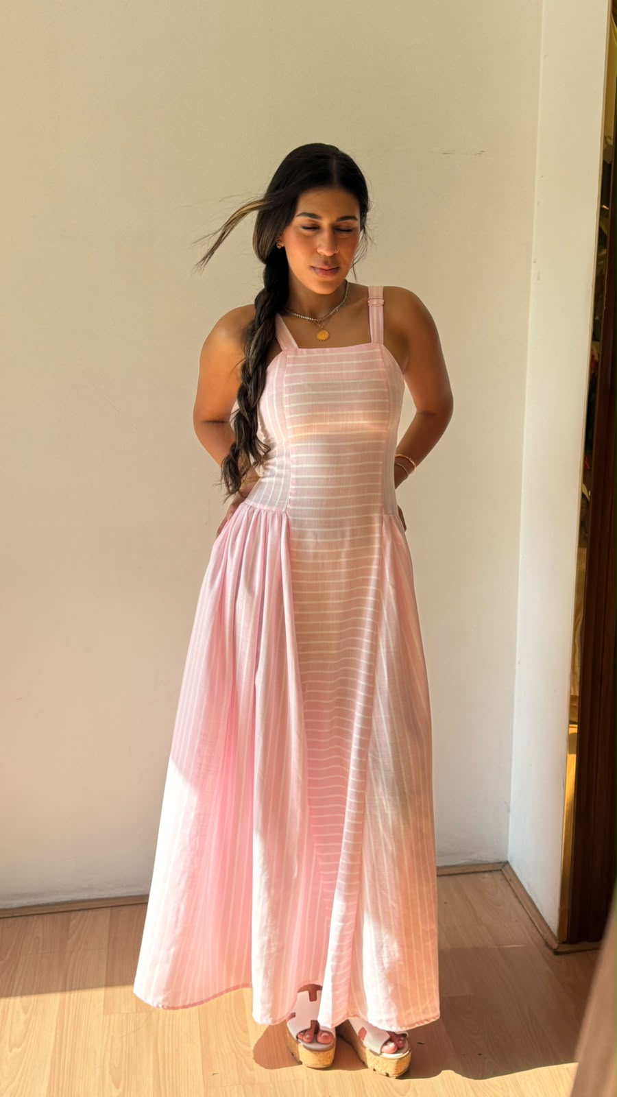Strip baby pink dress long