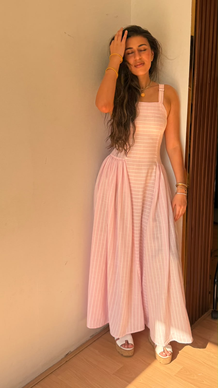 Strip baby pink dress long