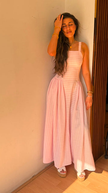 Strip baby pink dress long