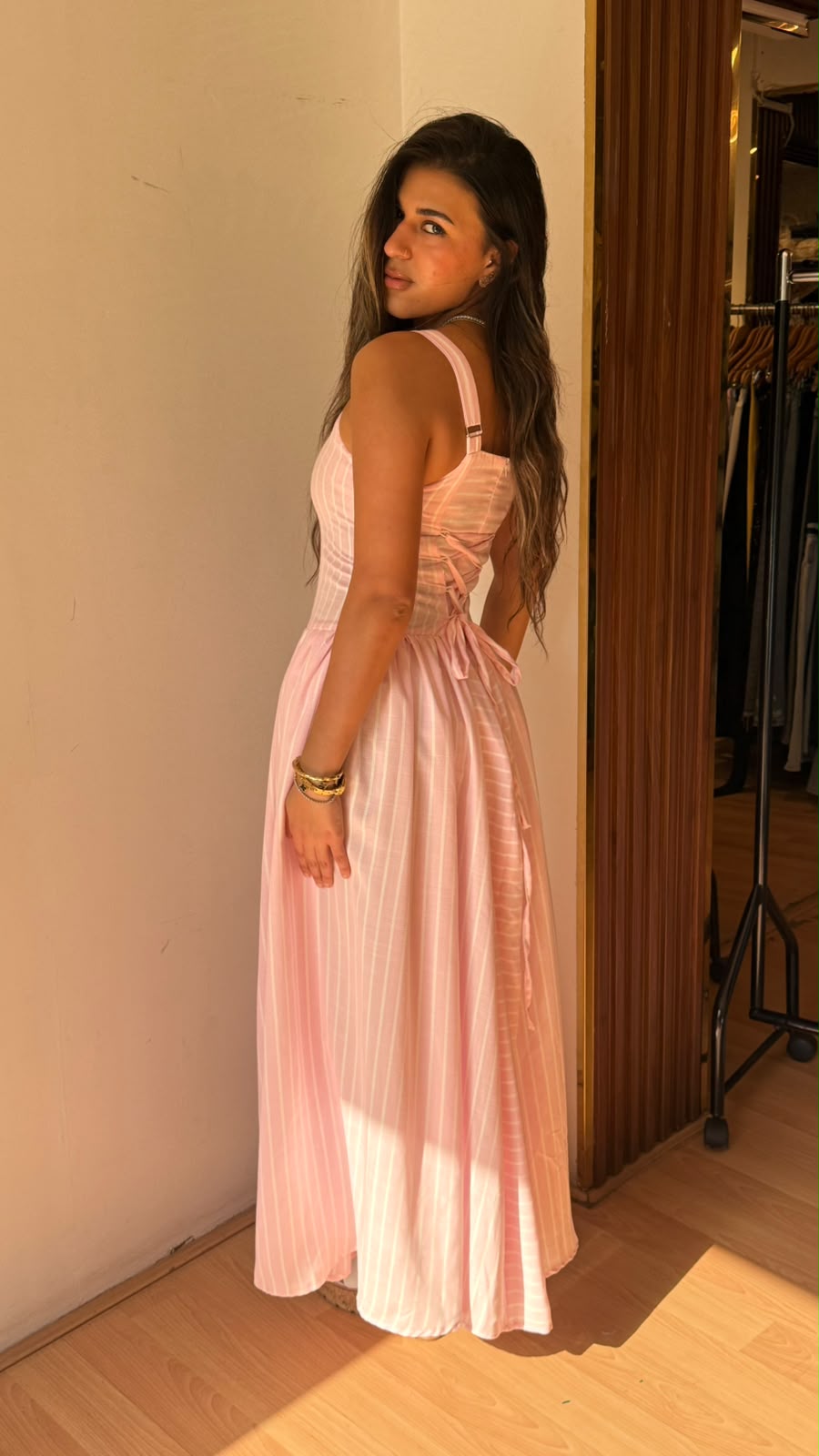 Strip baby pink dress long