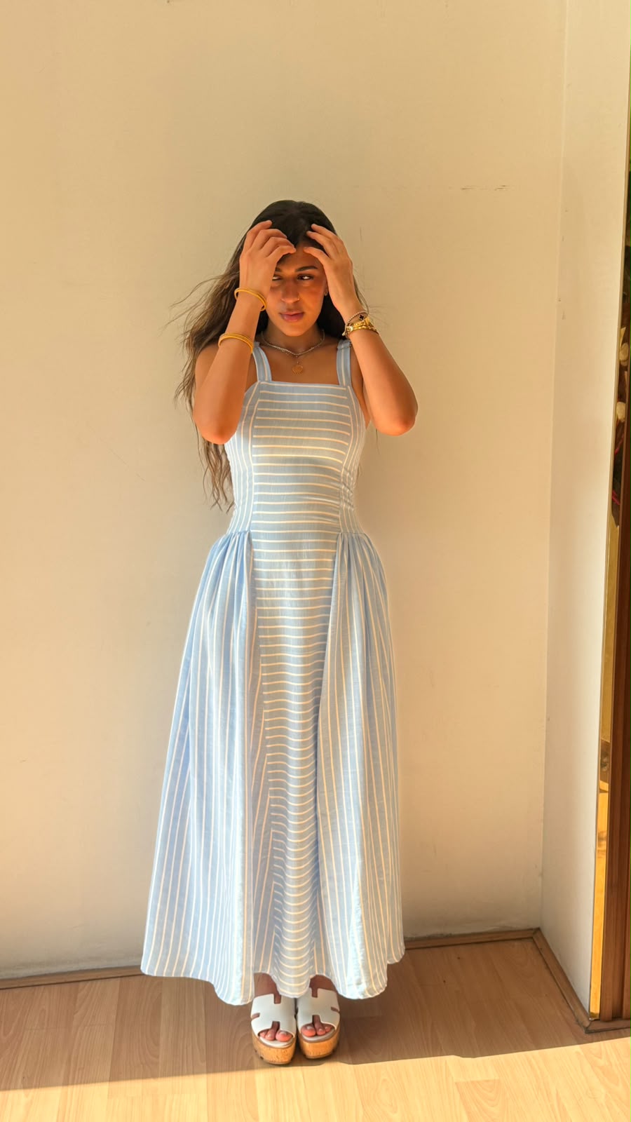 Strip blue dress long