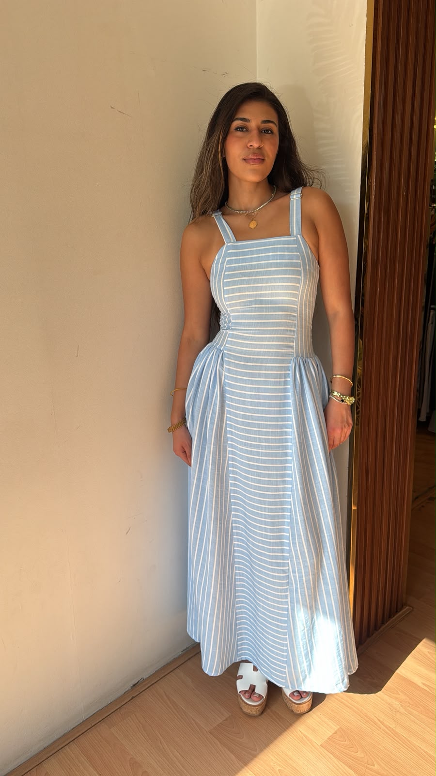 Strip blue dress long