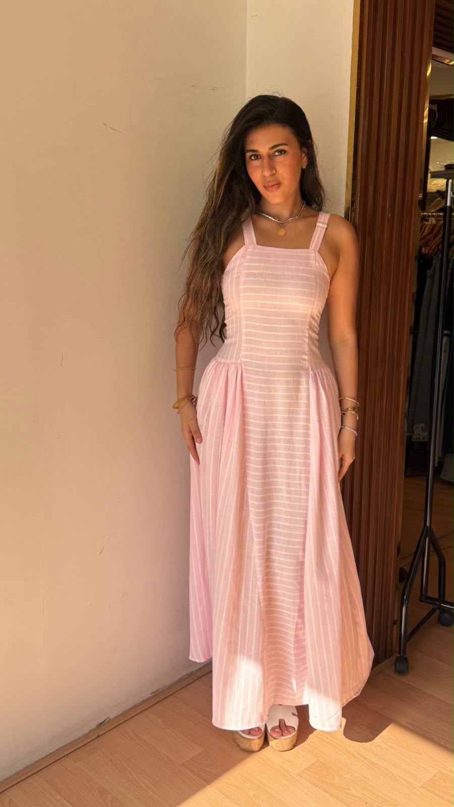 Strip baby pink dress long