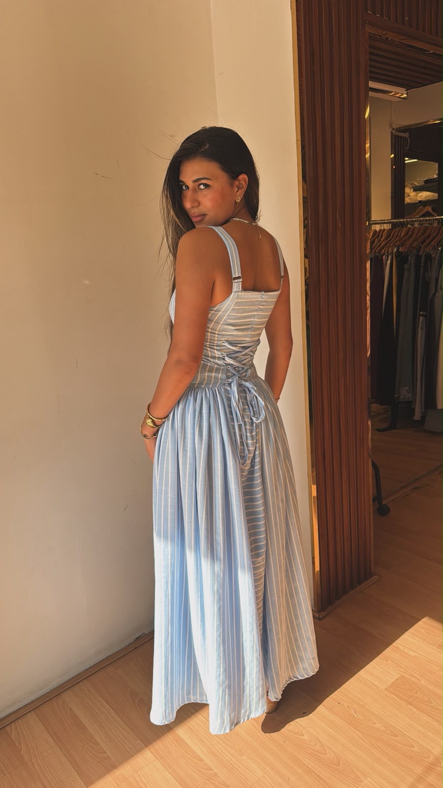 Strip blue dress long