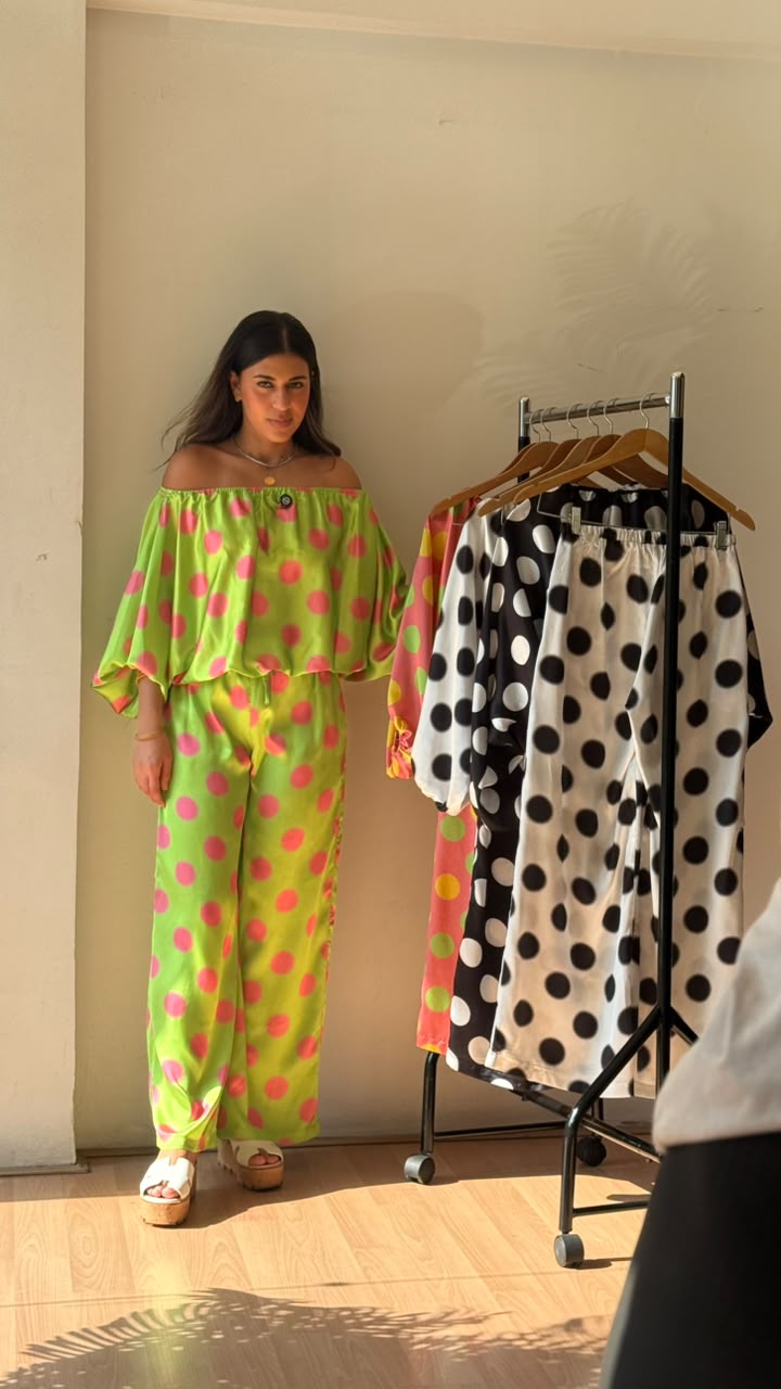 Blouse polka dot pink in lemon