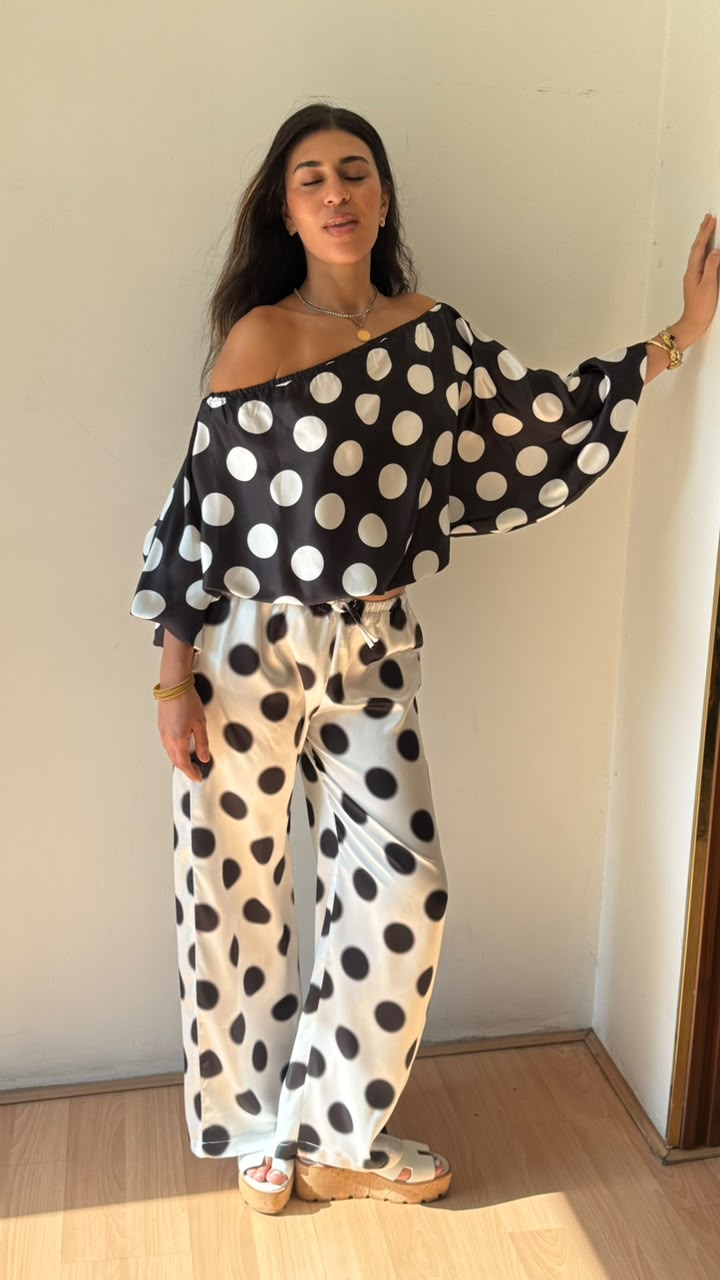 Pants polka dot black in white