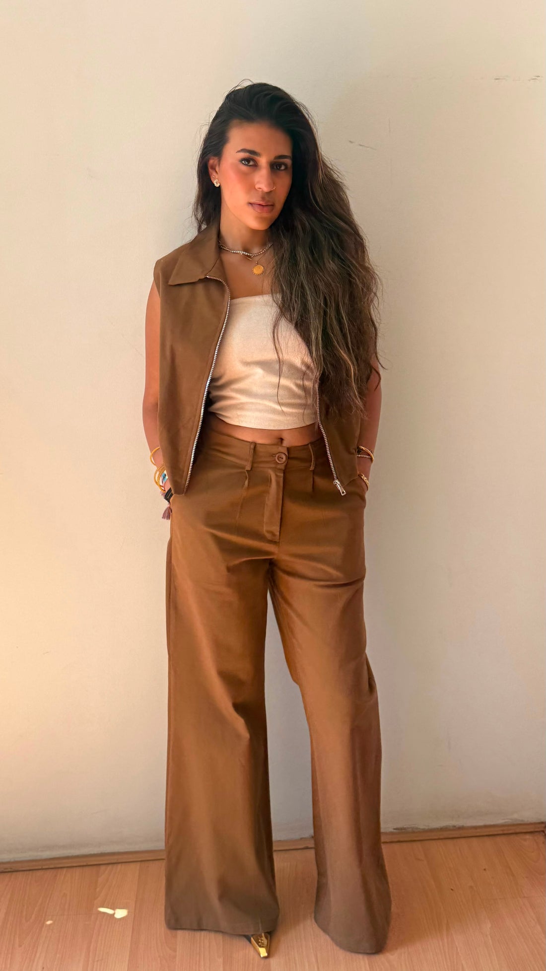 Vest lily gabardine brown