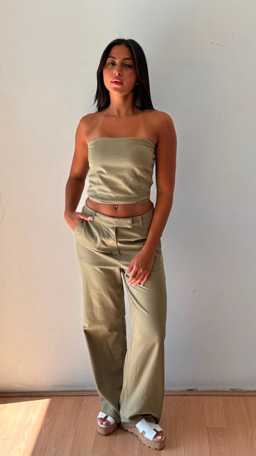 Olive linen wide leg pants