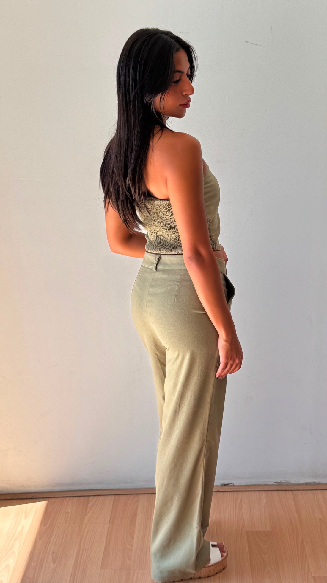 Olive linen wide leg pants