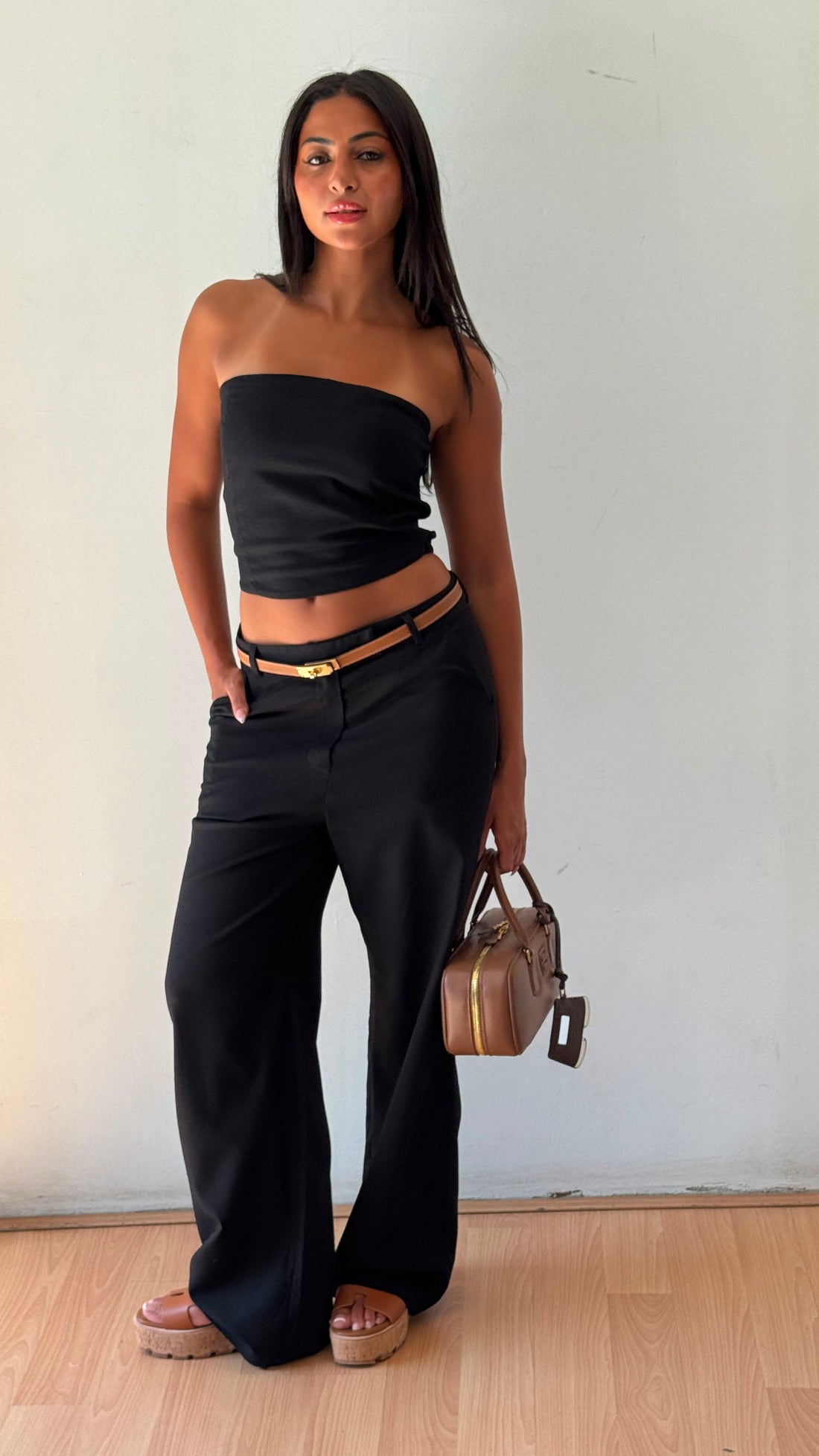Black linen wide leg pants