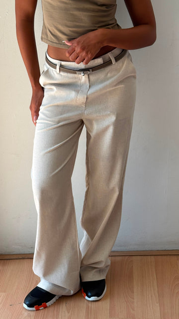 Light beige linen wide leg pants