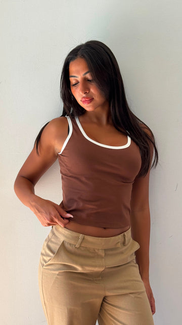 Basic Contrast Tank Top – Brown