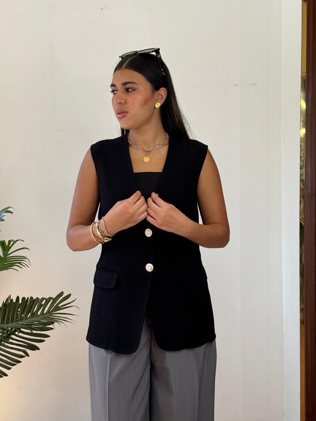 Black lily with silver bottoms vest