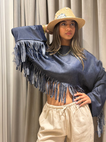 fringes denim Top