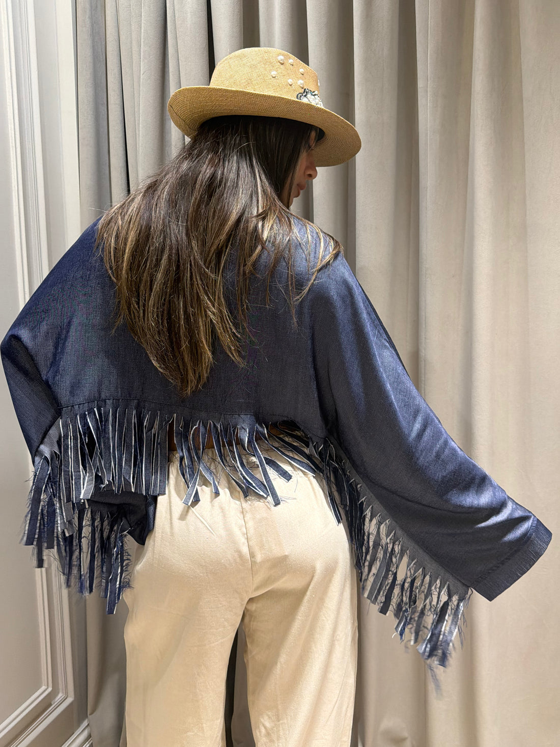 fringes denim Top