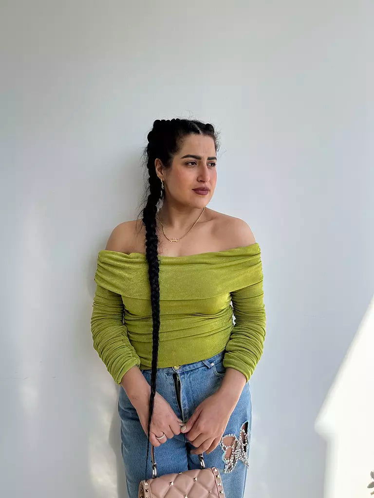 Off Shoulder Top In Green - MaisondeChris