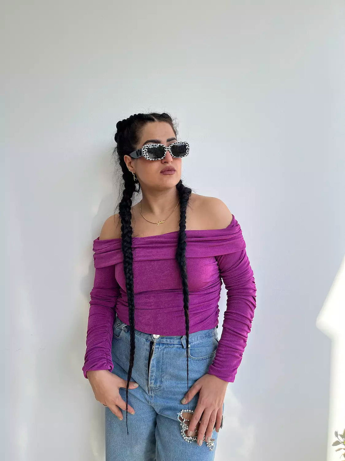 Off Shoulder Top In Purple - MaisondeChris