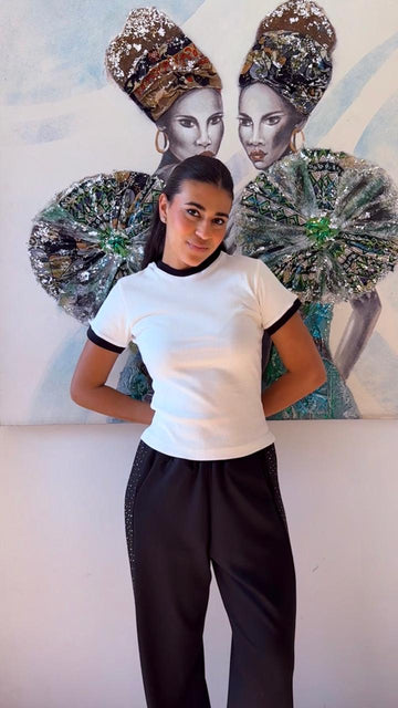 Top basic lined white
